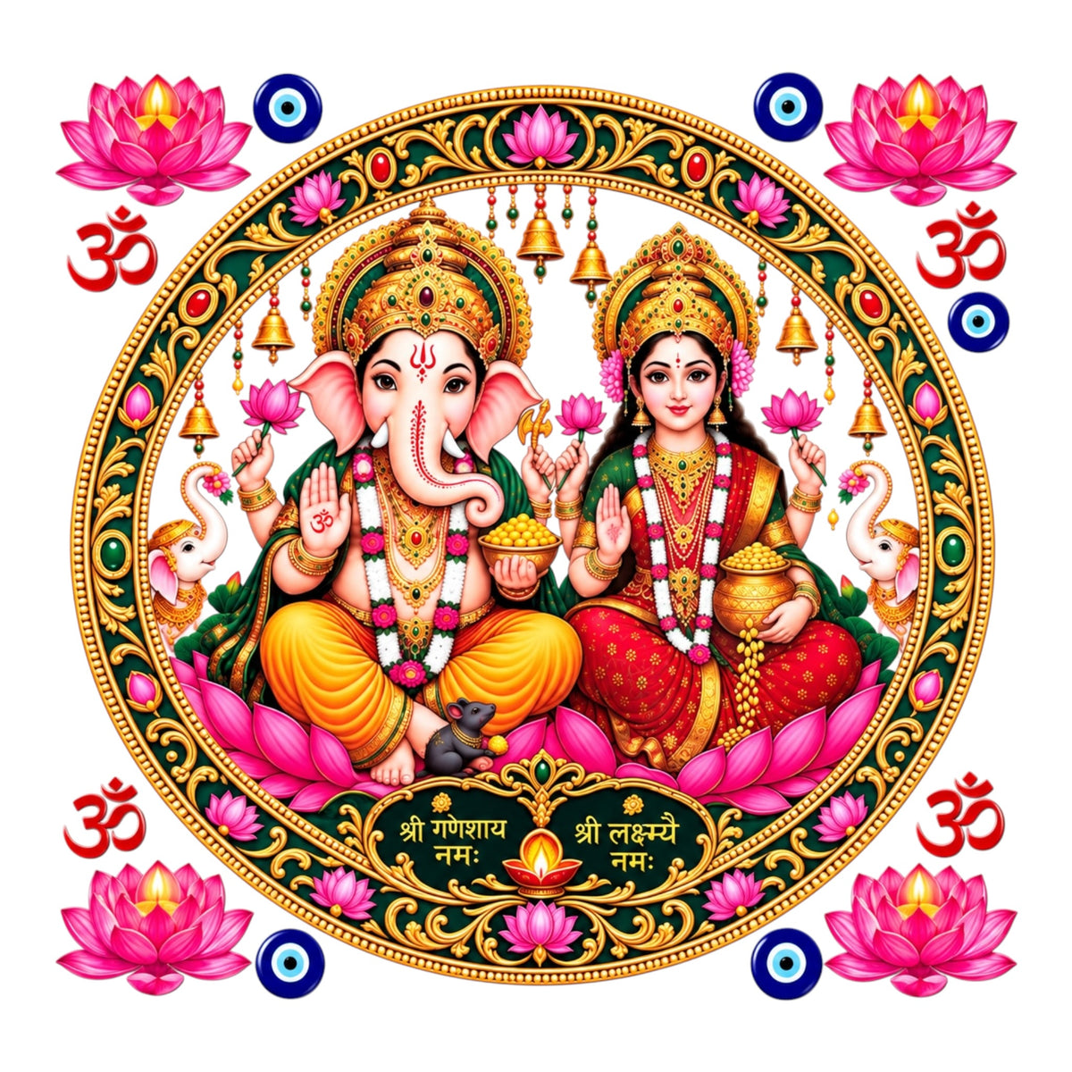 Ganeshji Lakshmiji Round UV DTF Sticker UV154 for Pooja Thali, photo frame and festive decor