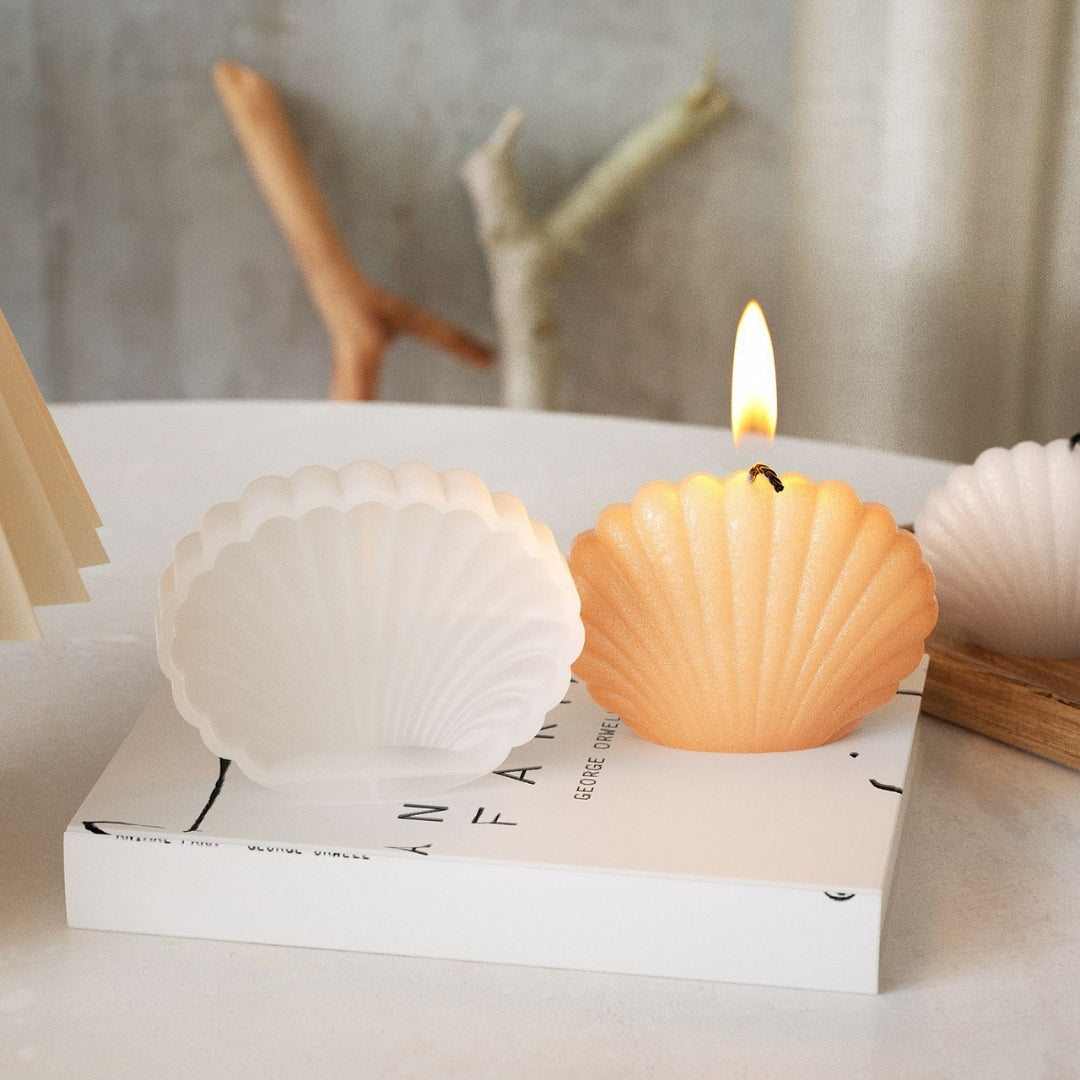 Buy 3D shell candle mould online India wholesale price. High quality scallop shell silicone casting tool for professional candle business.
