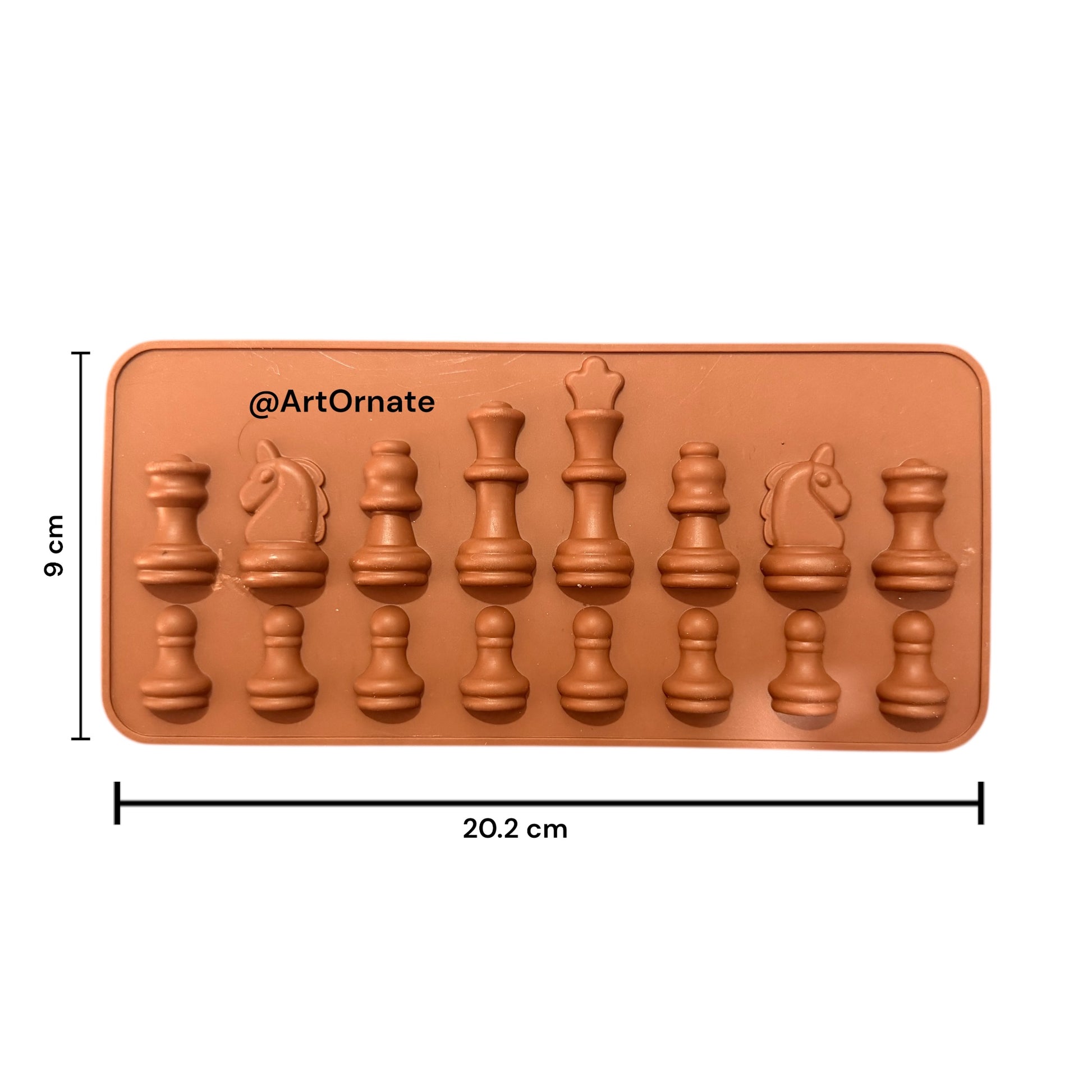 Flexible, non-stick silicone mold for crafting a complete set of novelty chess piece candles or resin decorations.
