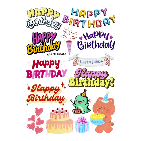 Happy Birthday wish UV DTF sticker for resin art projects, ideal for epoxy keychains, trays and personalised resin creations in India