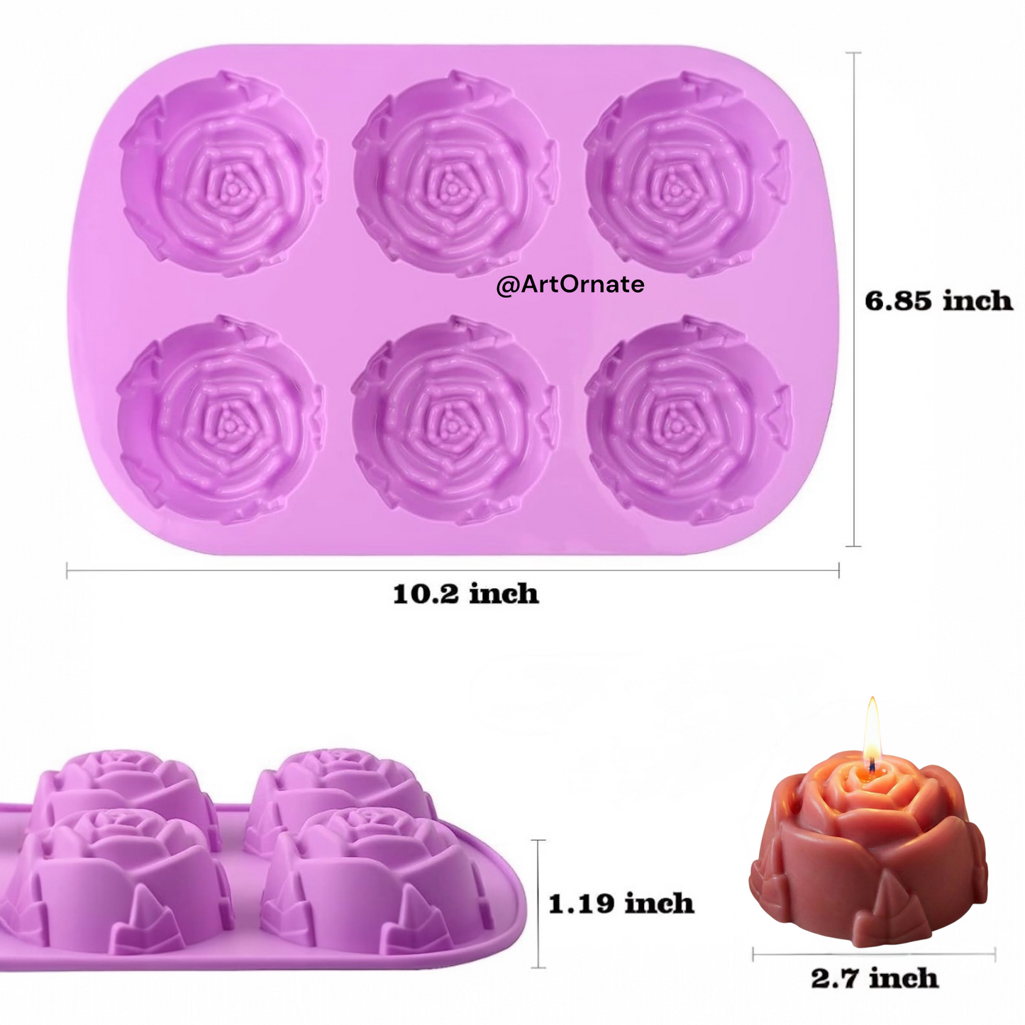 Buy 6 cavity rose candle silicone mould online India. Wholesale price multi-cavity floral moulds for small business and bulk candle production