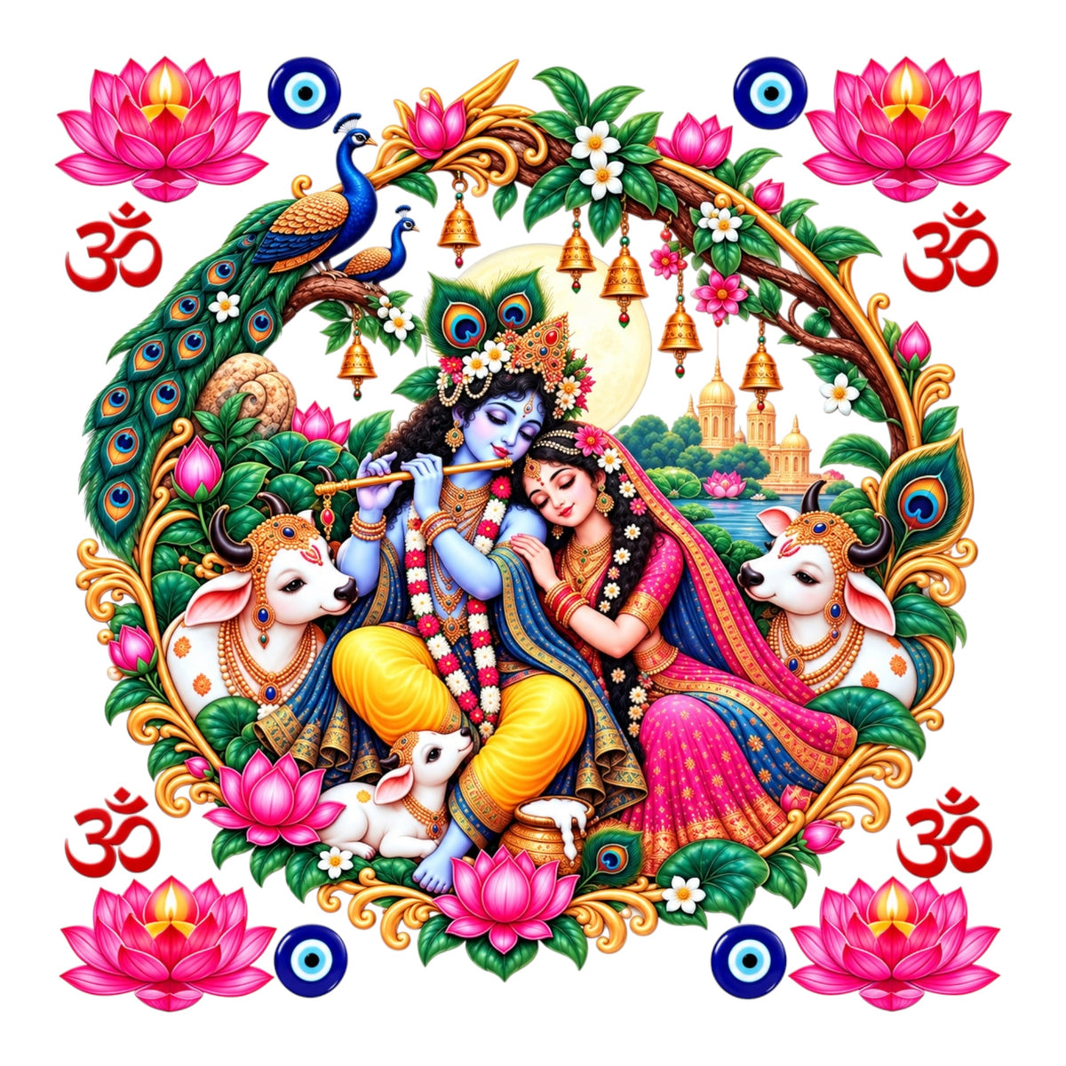 Round UV DTF Sticker for Pooja Thali, photo frames, hanging torans, car hangings and festive decor
