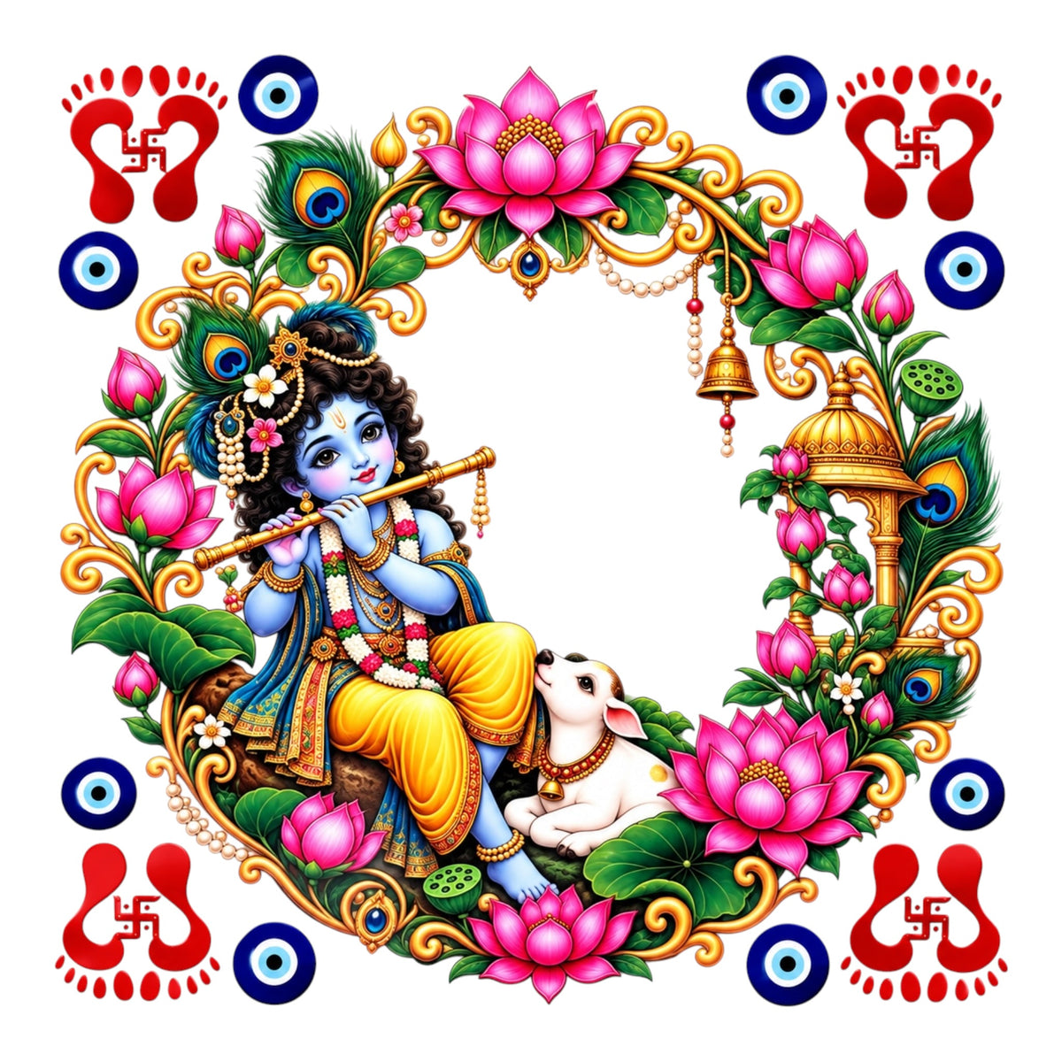 Krishna Round UV DTF Sticker UV144 for Pooja Thali, photo frame and festive decor