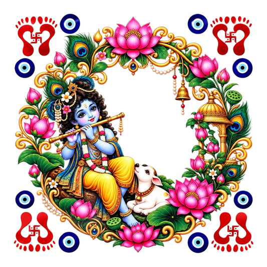 Krishna Round UV DTF Sticker UV144 for Pooja Thali, photo frame and festive decor