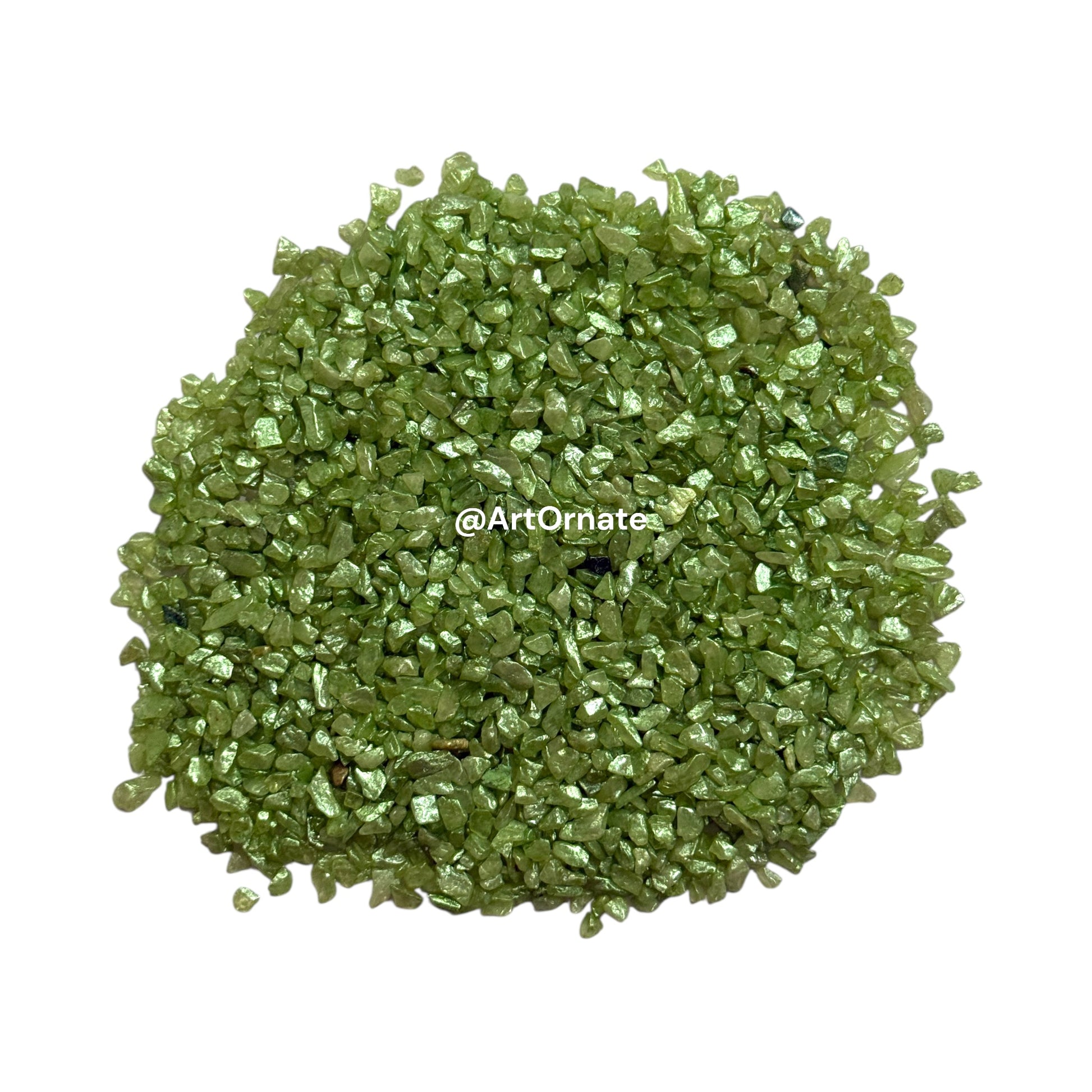 Green pearl stones for botanical resin art, moss effects, and geode making.