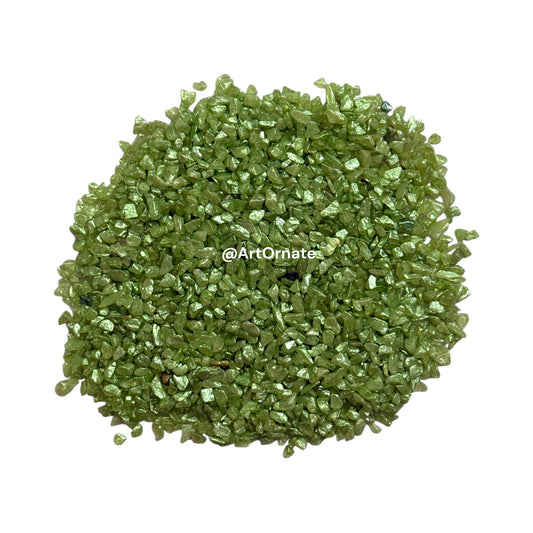 Green pearl stones for botanical resin art, moss effects, and geode making.