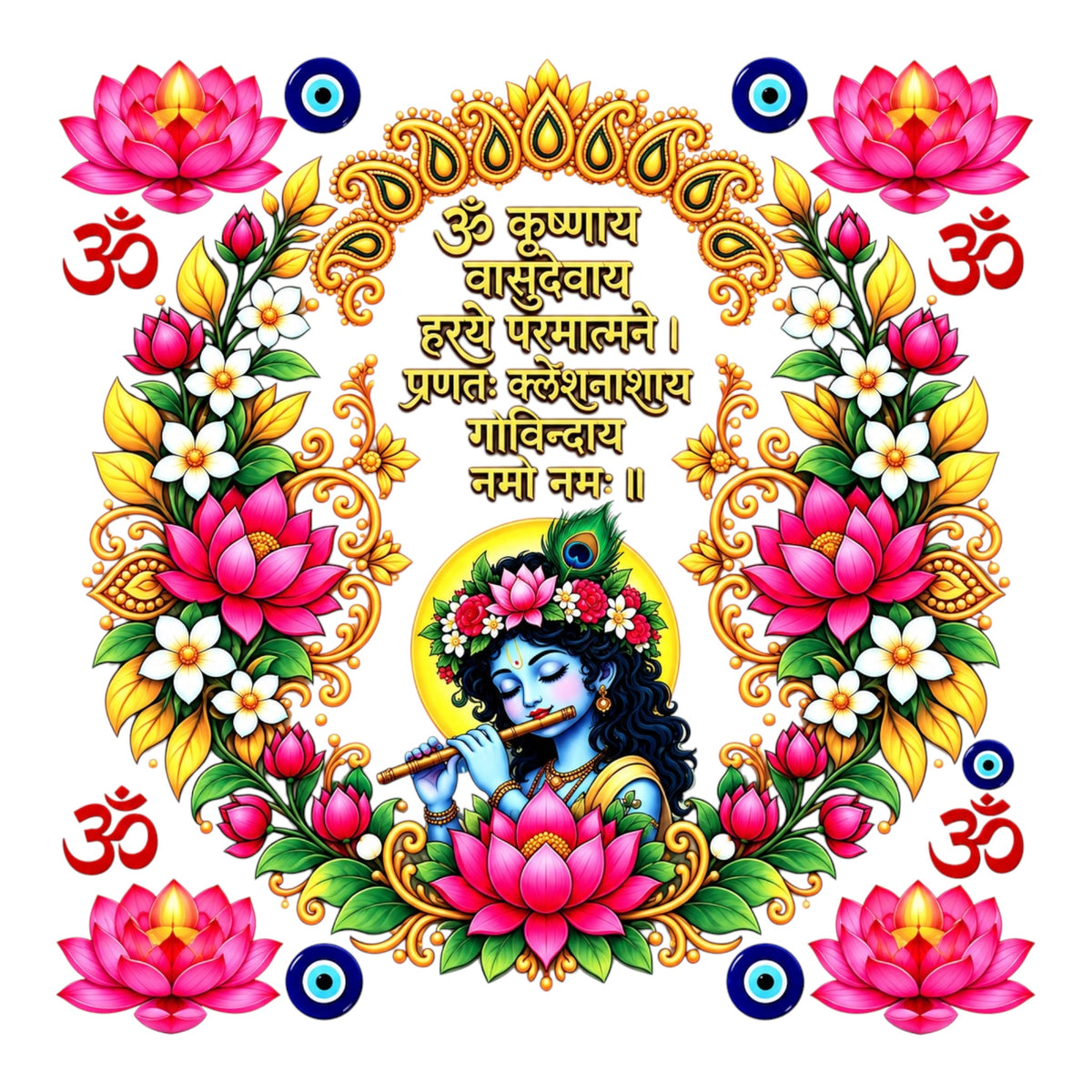 Krishna Round UV DTF Sticker UV150 for Pooja Thali, photo frame and festive decor