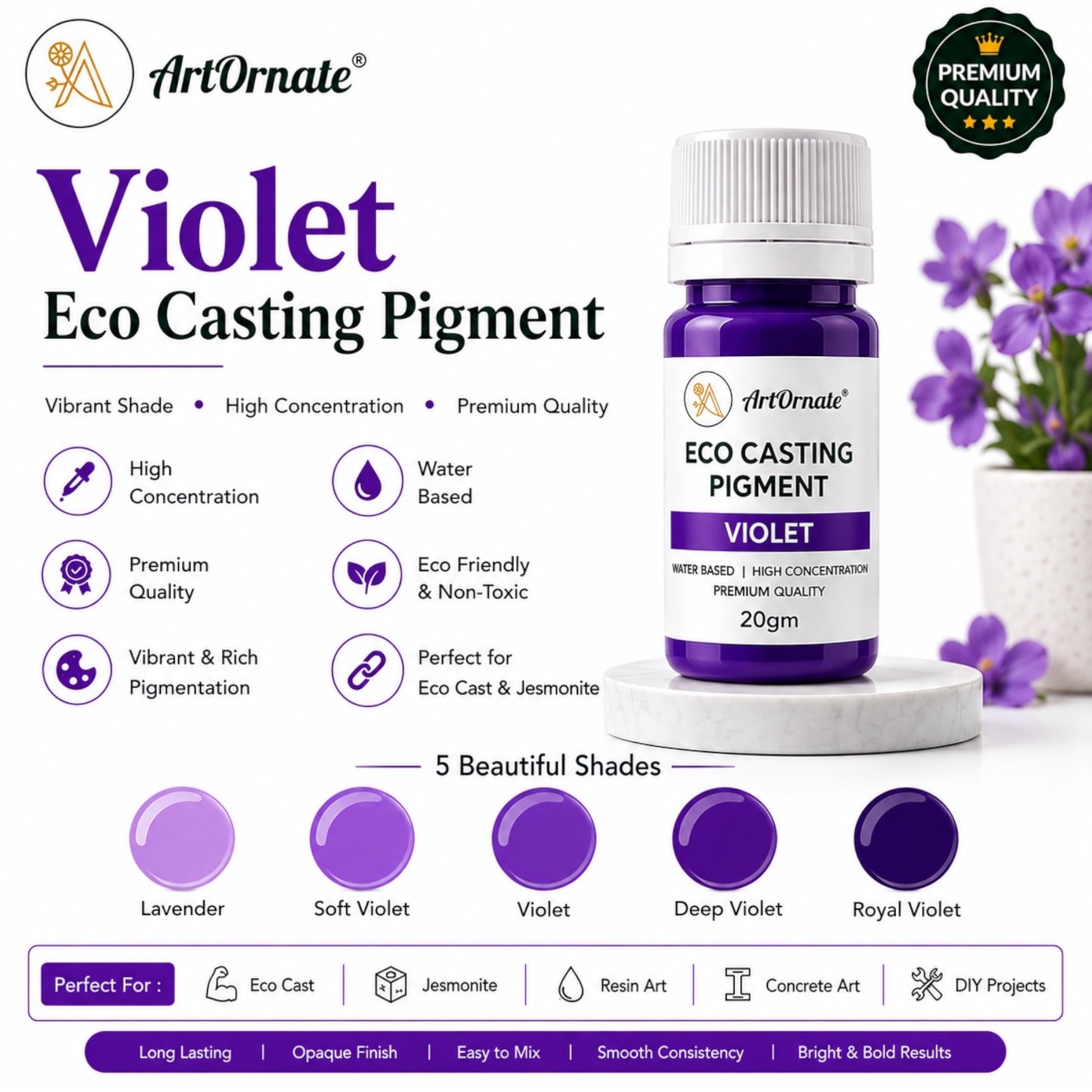 Violet Eco Cast Pigment for Resin & Concrete Art | Rich Purple Colour for Eco Resin Casting, Jesmonite-Style Decor, Cement Crafts, Home Décor & DIY Projects | ArtOrnate