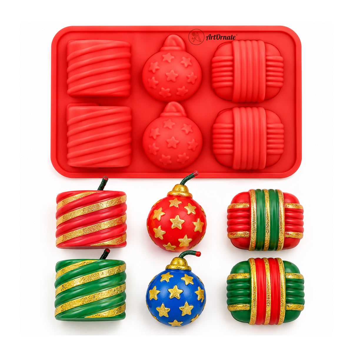 6 cavity bomb silicone mould detail for festive casting by ArtOrnate