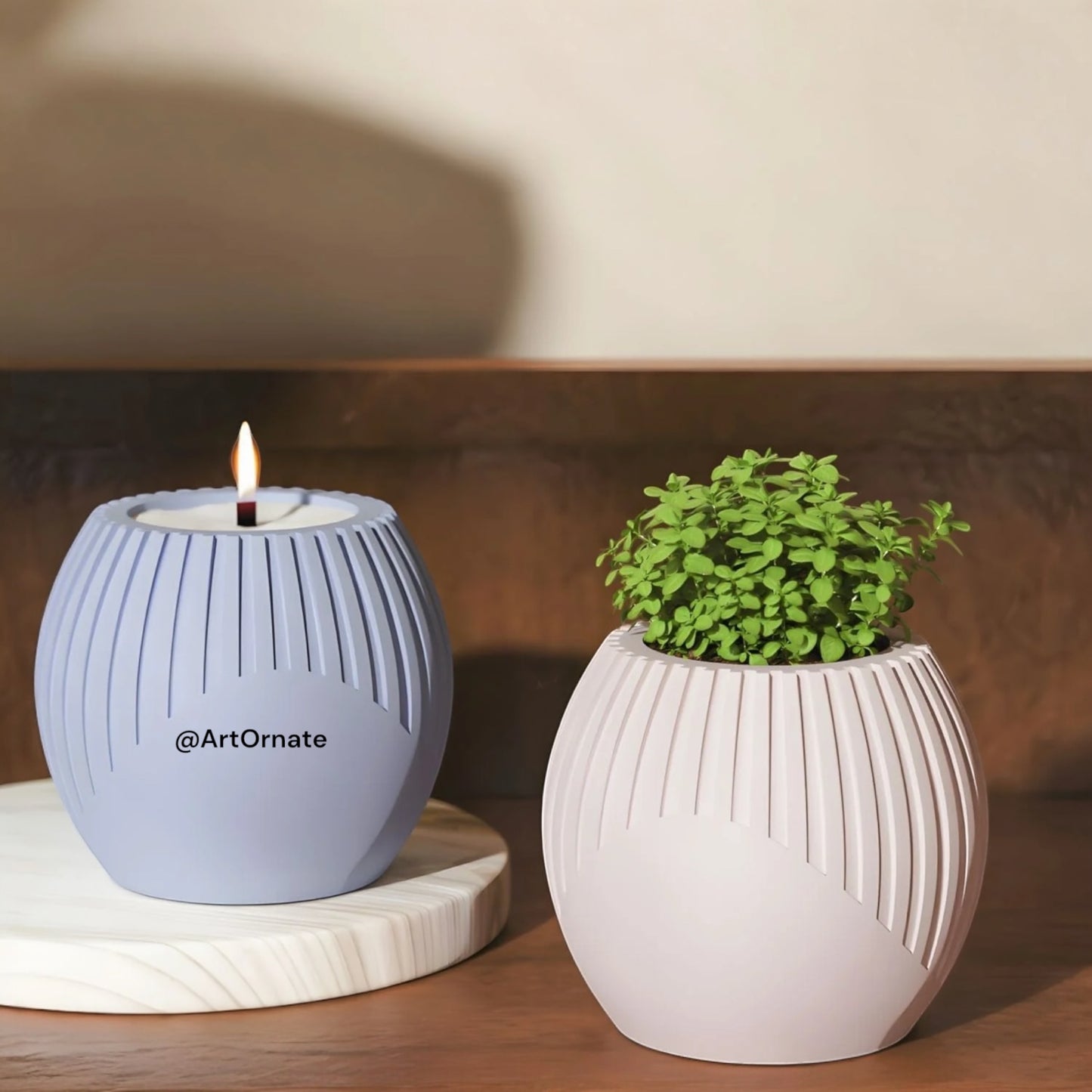 Vertical Striped Spherical Tea Light / Candle / Planter / Pen Holder Silicone Mould (SM1090)