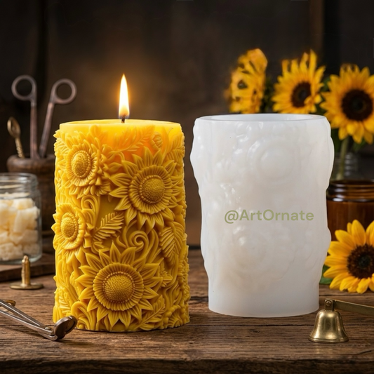 Sunflower Design Texture Pillar Candle Silicone Mould