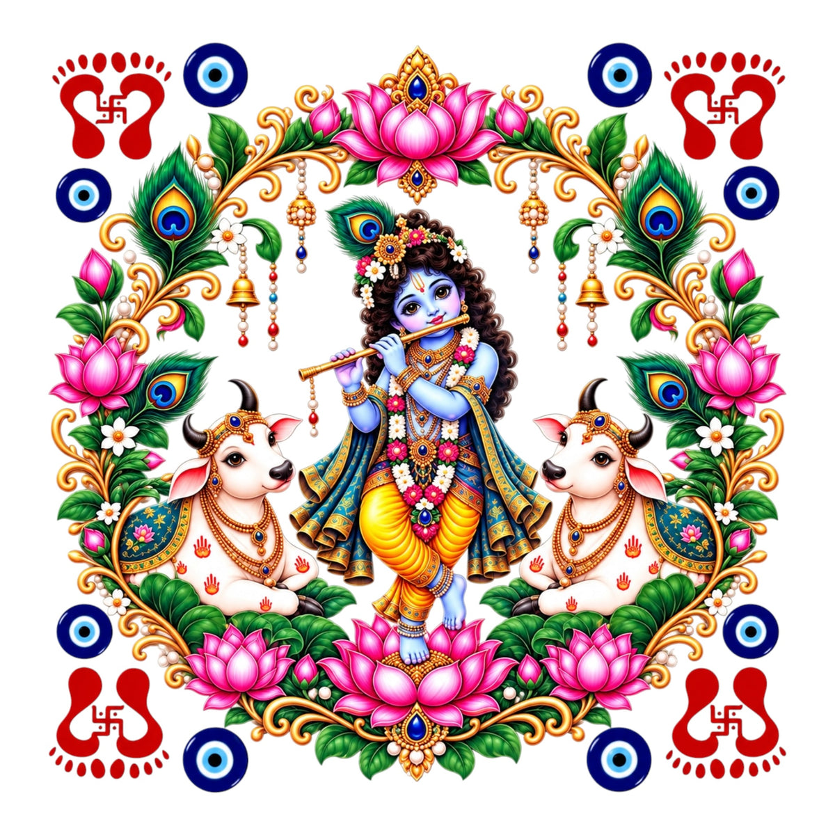 Krishna Round UV DTF Sticker UV141 for Pooja Thali, photo frame and festive decor