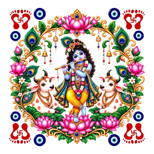 Krishna Round UV DTF Sticker UV141 for Pooja Thali, photo frame and festive decor