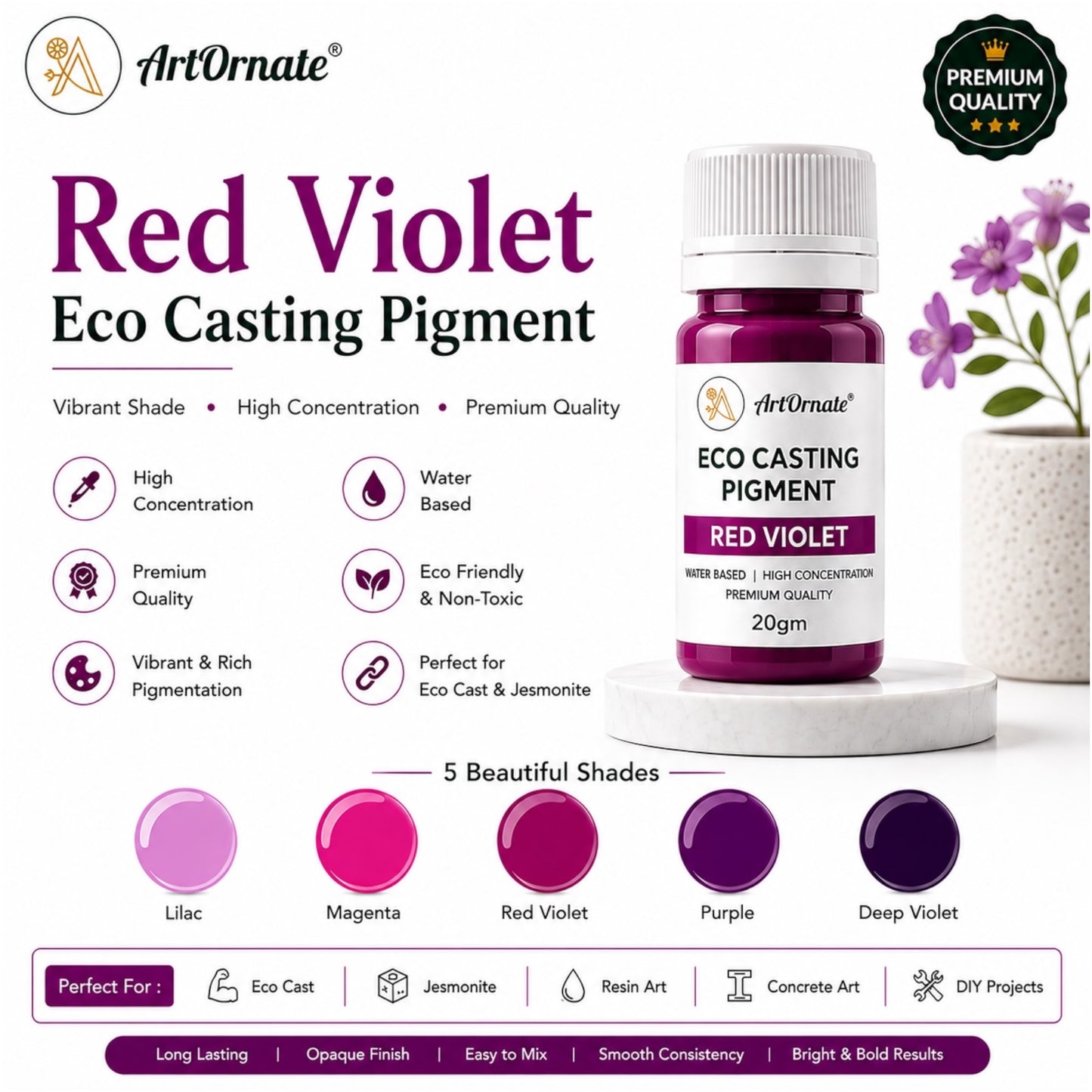 Red Violet Casting Pigment for Eco Resin & Concrete Art | Vibrant Red-Purple Colour for Eco Cast, Jesmonite-Style Crafts, Cement Décor, Resin Art & DIY Projects | ArtOrnate