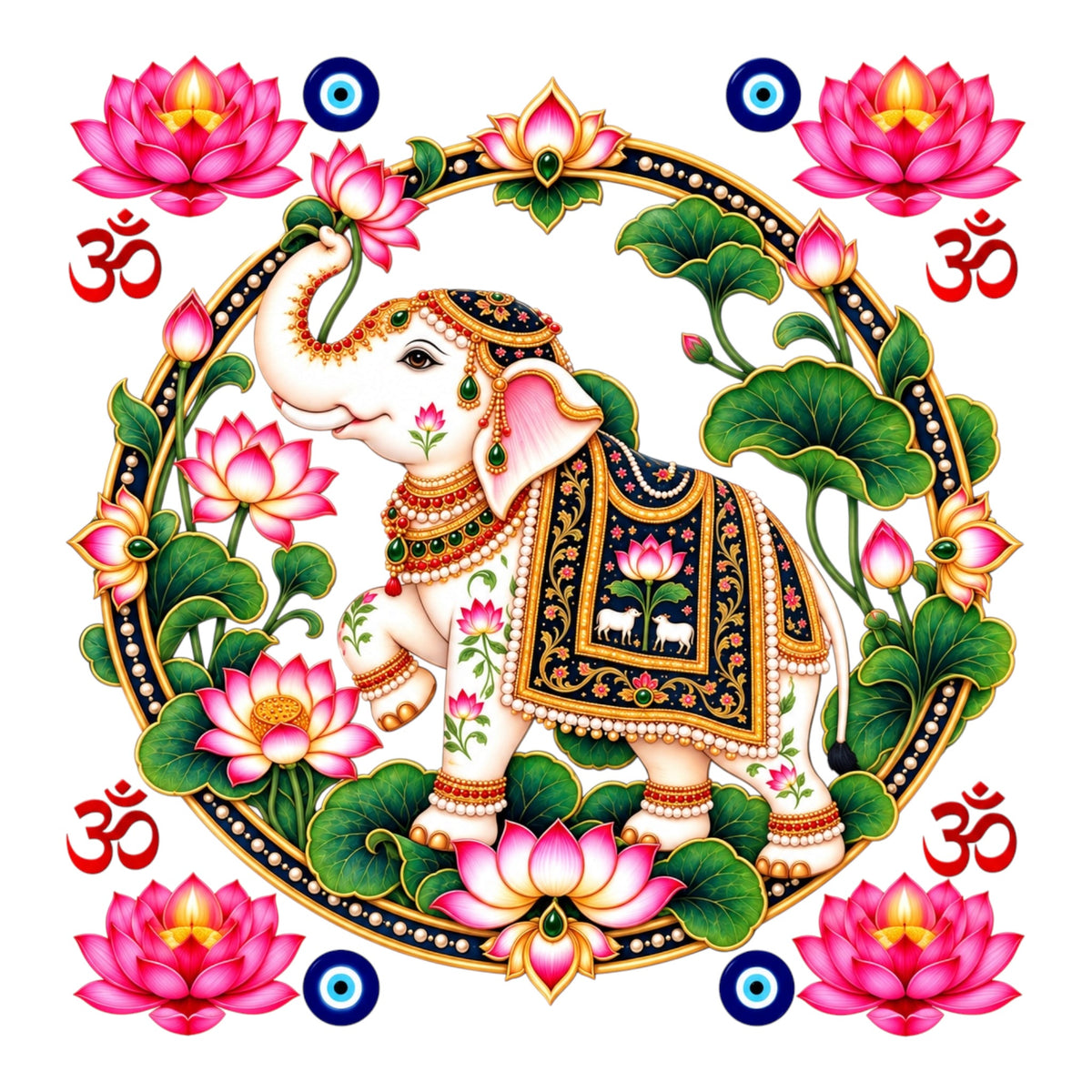 Pichwai Round UV DTF Sticker UV146 for Pooja Thali, photo frame and festive decor