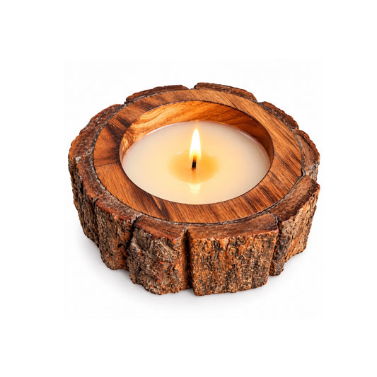 Bark Round Wooden Candle Bowl
