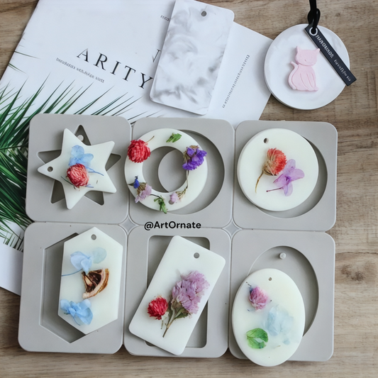 Round or oval silicone mold for making scented wax sachets (wax tablets) or hanging air fresheners for closet and drawers.