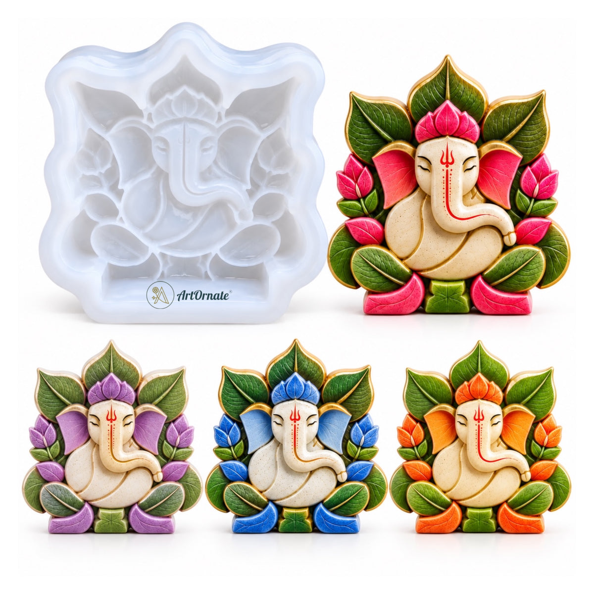 Leaf Style Lord Ganesha Silicone Mould for resin Jesmonite POP and concrete casting