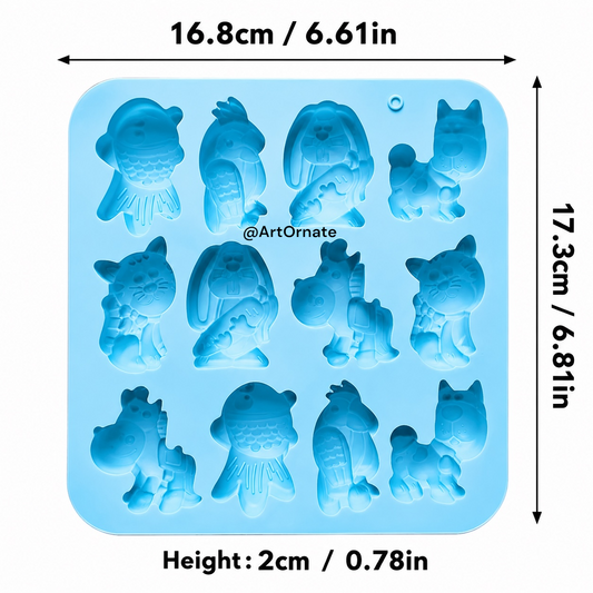 12 Cavity Animal Silicone Mould