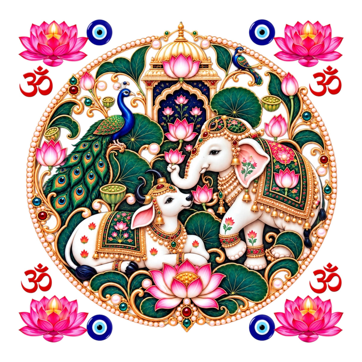 Pichwai Round UV DTF Sticker UV147 for Pooja Thali, photo frame and festive decor