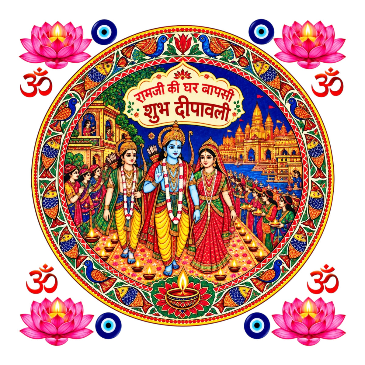 Shree Ram Round UV DTF Sticker UV157 for Pooja Thali, photo frame and festive decor