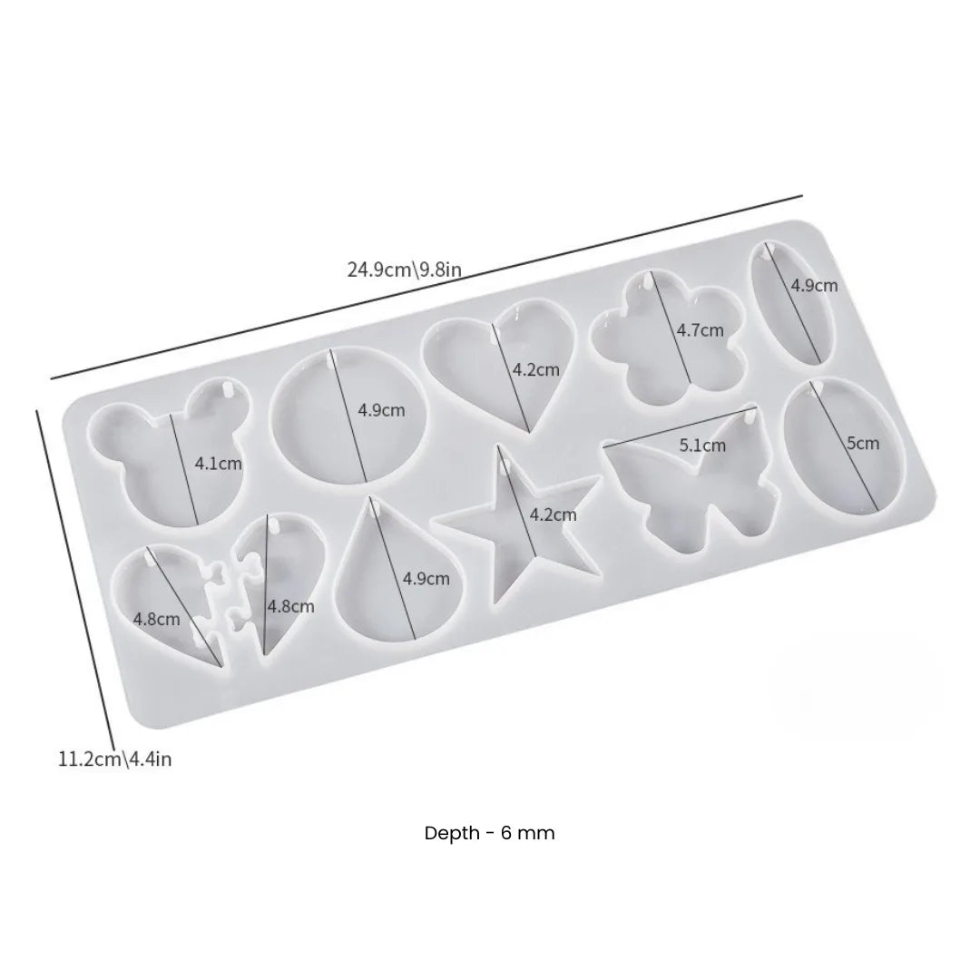 11 cavity pendant and keychain silicone mould for resin art, flexible epoxy resin mould for Indian resin artists