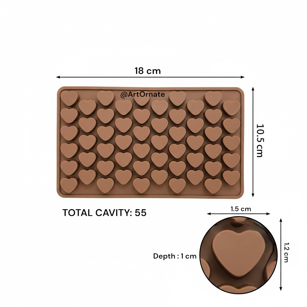 Tiny heart shaped silicone mould sheet with 55 cavities. Flexible tray for DIY resin art, chocolate garnishing, and valentine themed candle making.