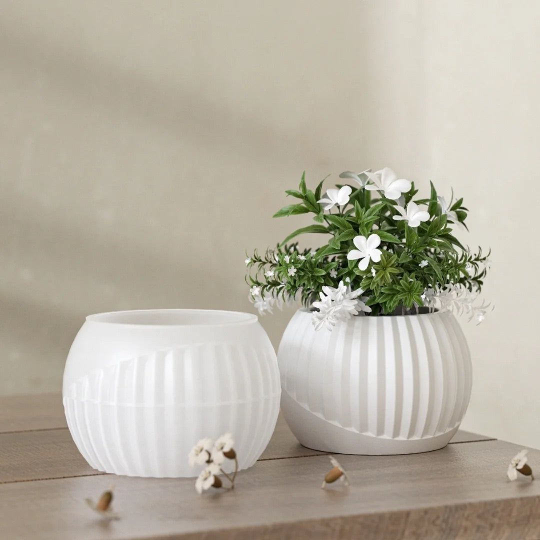 DIY striped storage pot mould for casting concrete jars, candle vessels, and resin trinket holders.