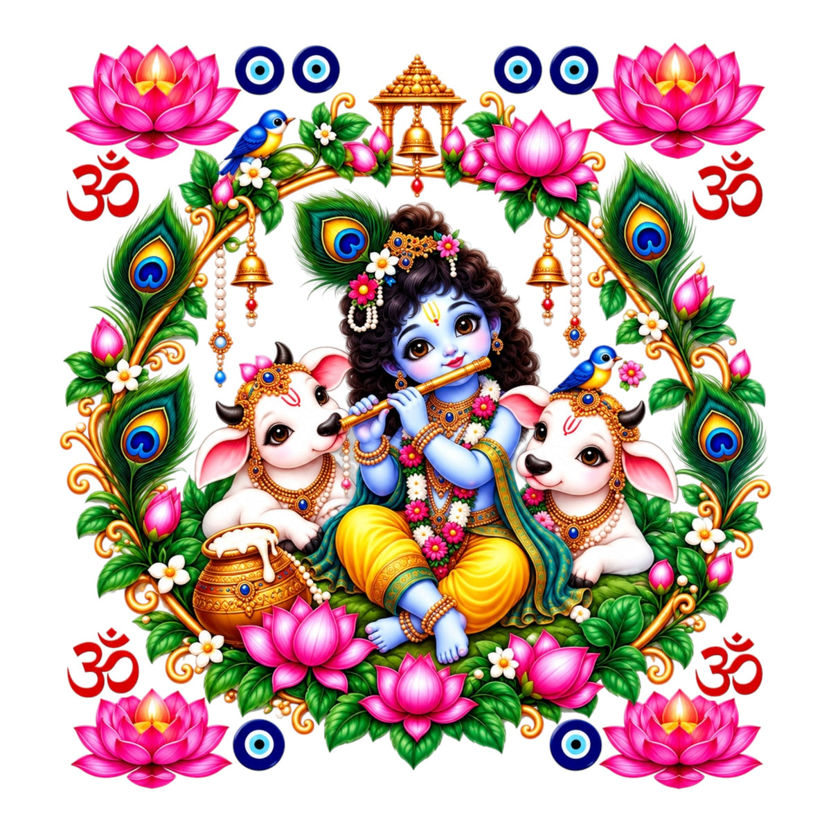Krishna Round UV DTF Sticker UV149 for Pooja Thali, photo frame and festive decor
