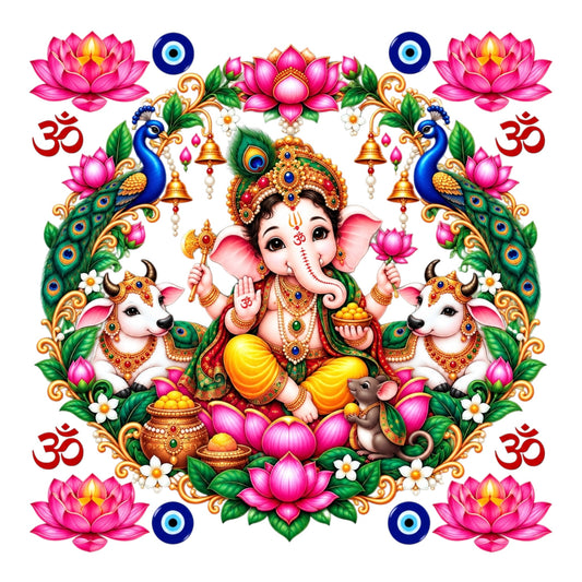 Ganeshji Round UV DTF Sticker UV153 for Pooja Thali, photo frame and festive decor
