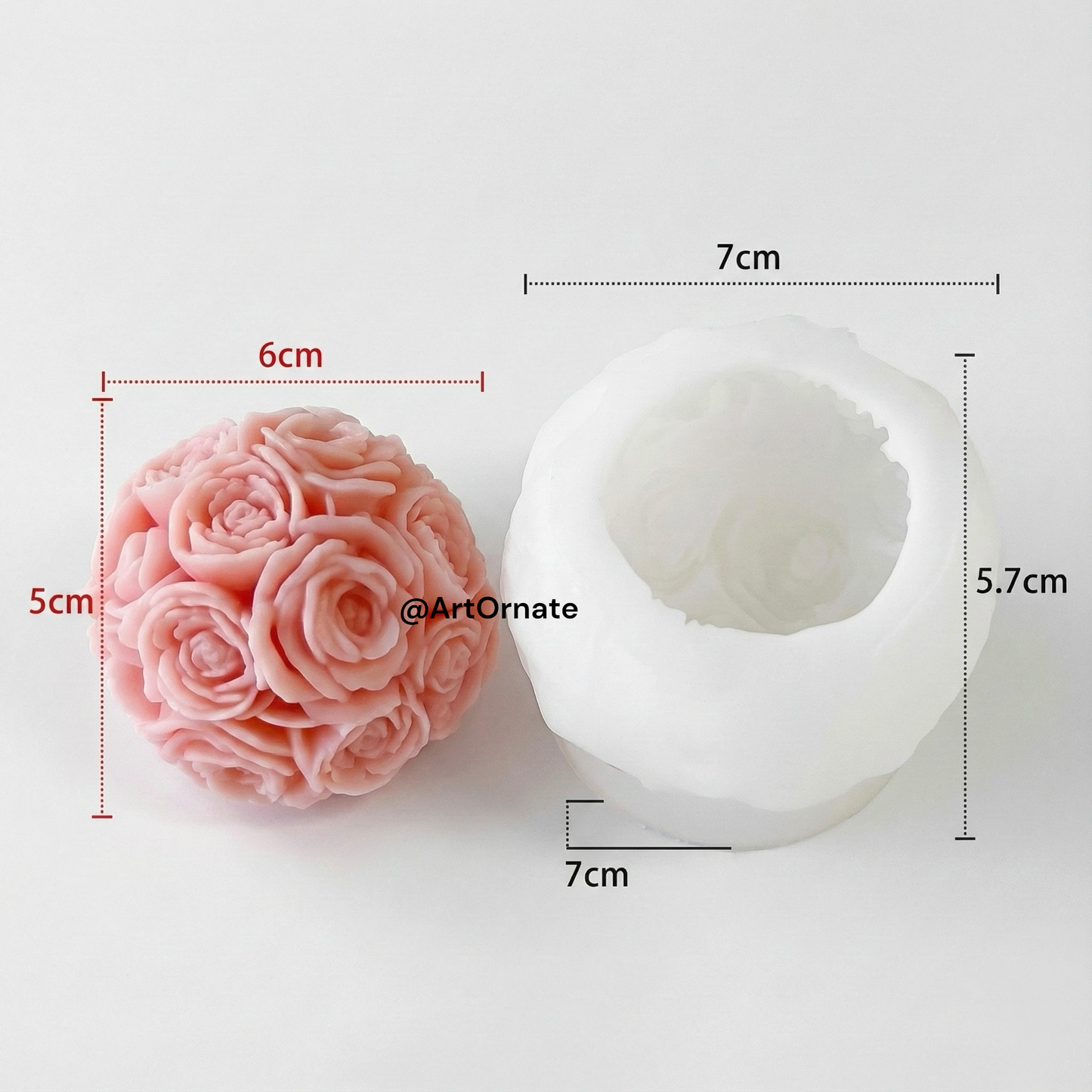 Rose ball shaped 3D silicone candle mould for decorative and gifting candles, ideal for Indian candle makers and small businesses