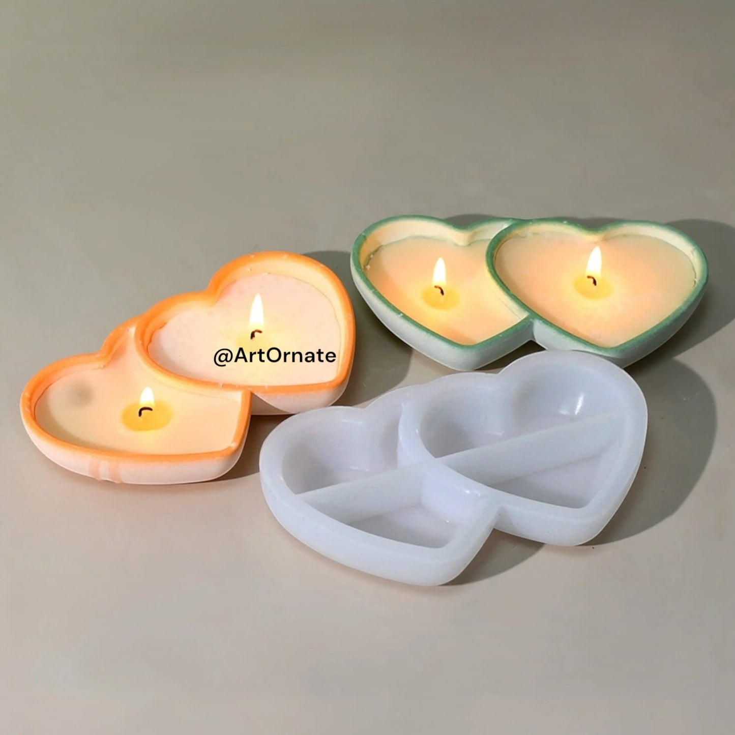 Double Heart Dish and Candle Cup Silicone Mould (SM1123)
