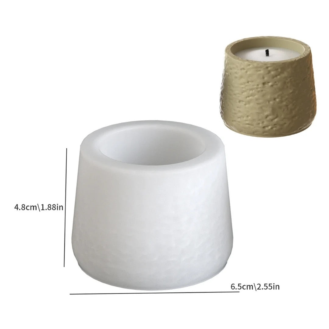 Round stone texture silicone mould for casting concrete candle jars and resin art vessels available at ArtOrnate.