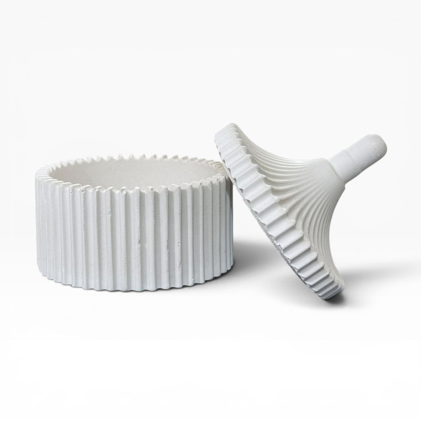 Stripped Round Concrete Candle Jar