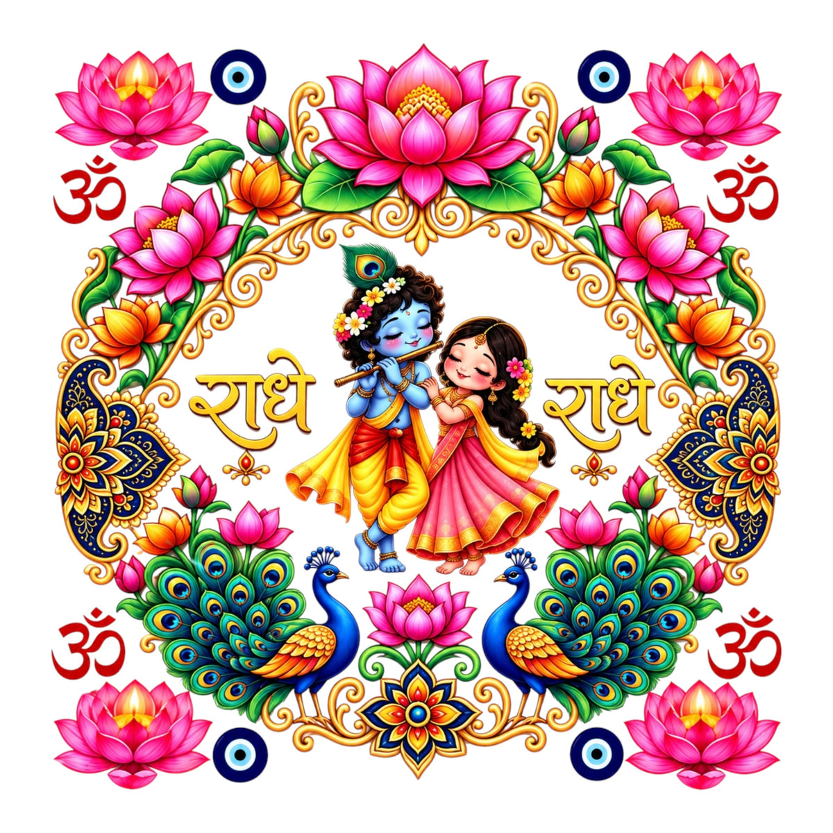 Radha Krishna Round UV DTF Sticker UV151 for Pooja Thali, photo frame and festive decor