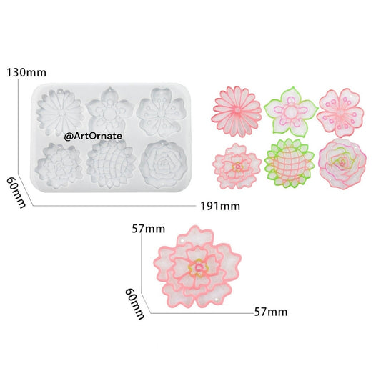 Floral keychain and pendant silicone mould for resin art jewellery making, premium flexible mould for epoxy resin artists in India 