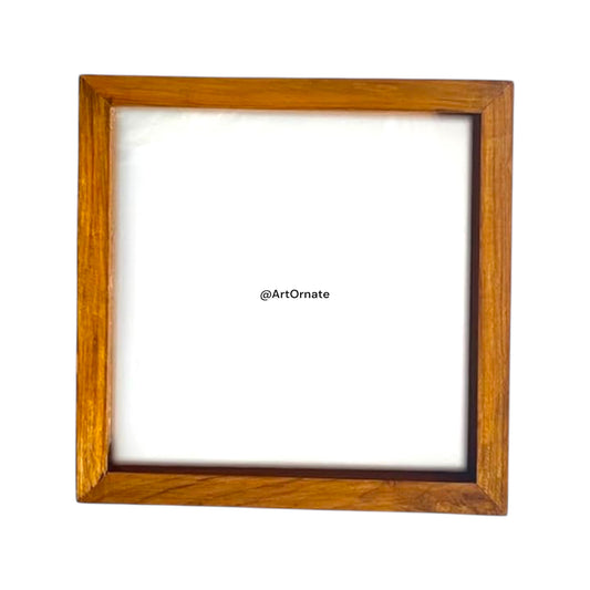 Teak Wood Polished Floating Wooden Frame with Transperent Acrylic Base For Flower Preservation