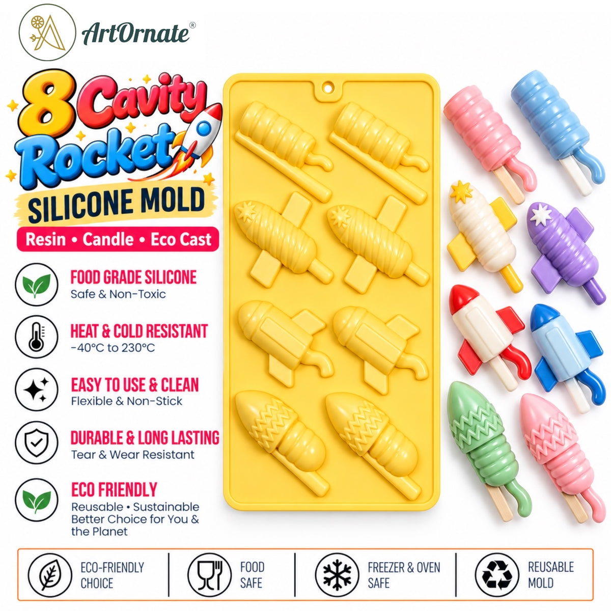 8 cavity rocket silicone mould by ArtOrnate for Diwali candle making