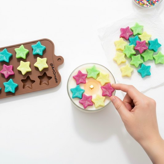 Multi cavity mini star silicone mould for candle embeds and Christmas decorations. Small star shapes for jar toppers and festive wax melts.