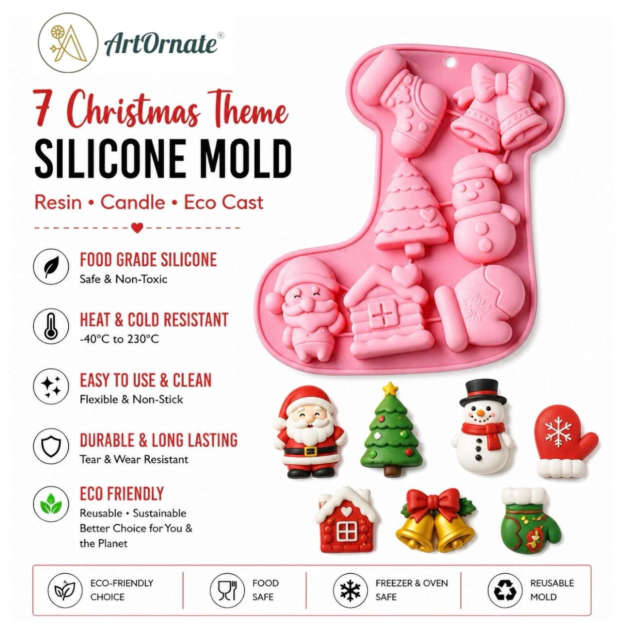 7 Christmas Theme Silicone Mould