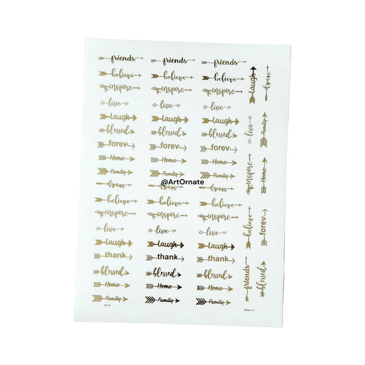 Quote Embossed Gold Metallic Foil Sticker - A4 SHEET (GF16)