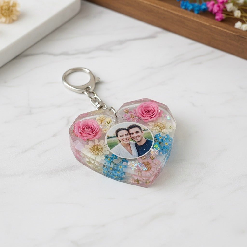 Faceted heart resin mould with crystal diamond edges. High gloss silicone mould for making 3D photo blocks and keychains.