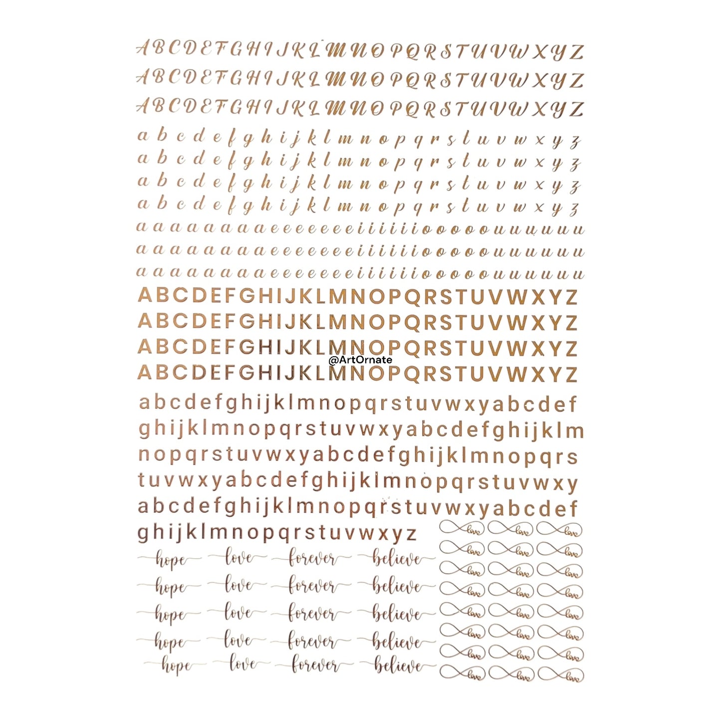 ALPHABET EMBOSSED GOLD METALLIC FOIL STICKER - A4 (GF66)