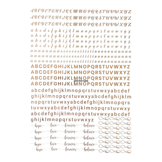 ALPHABET EMBOSSED GOLD METALLIC FOIL STICKER - A4 (GF66)