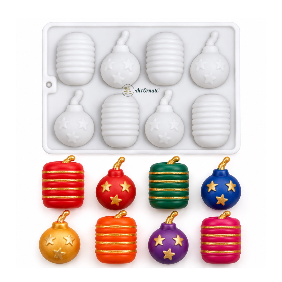8 cavity bomb mould dimensions and product view for Diwali crafts by ArtOrnate