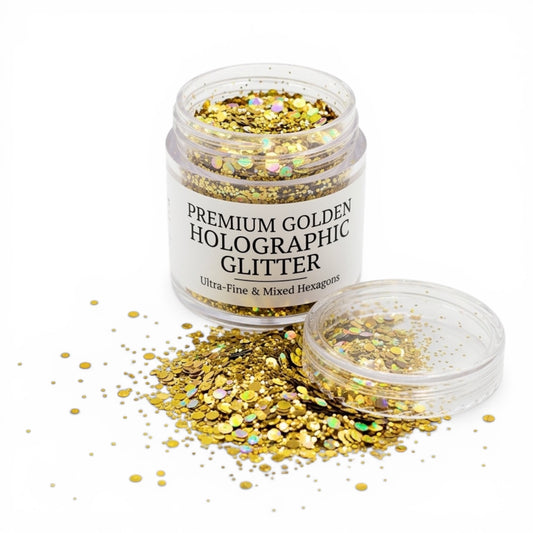 Golden holographic glitter for resin art and candle making, rainbow reflective glitter for epoxy resin jewellery and DIY crafts India