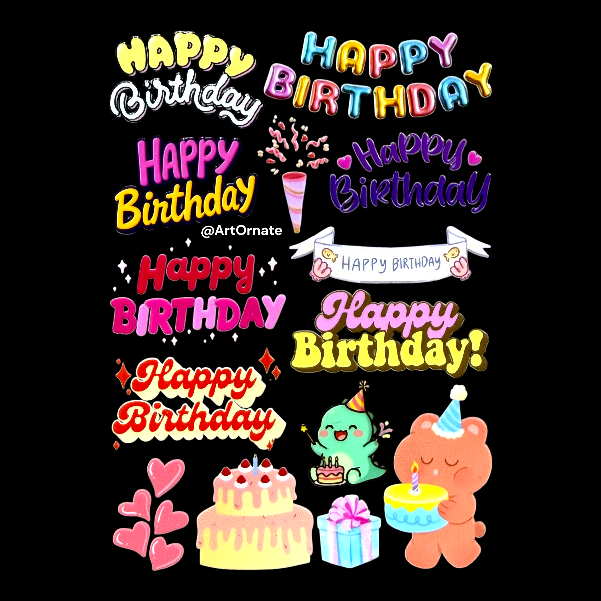 Birthday message UV DTF transfer for resin art detailing, perfect for custom epoxy designs and handmade resin gifts across India