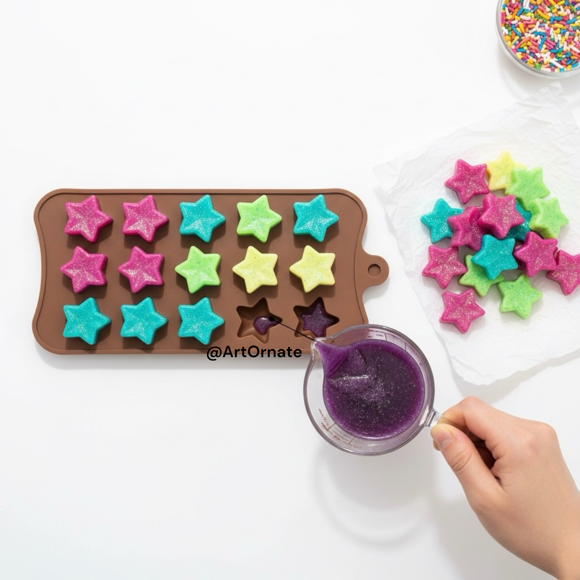 Buy mini star candle mould online India at wholesale price. Durable multi-cavity silicone sheet for bulk production of star-shaped wax melts.