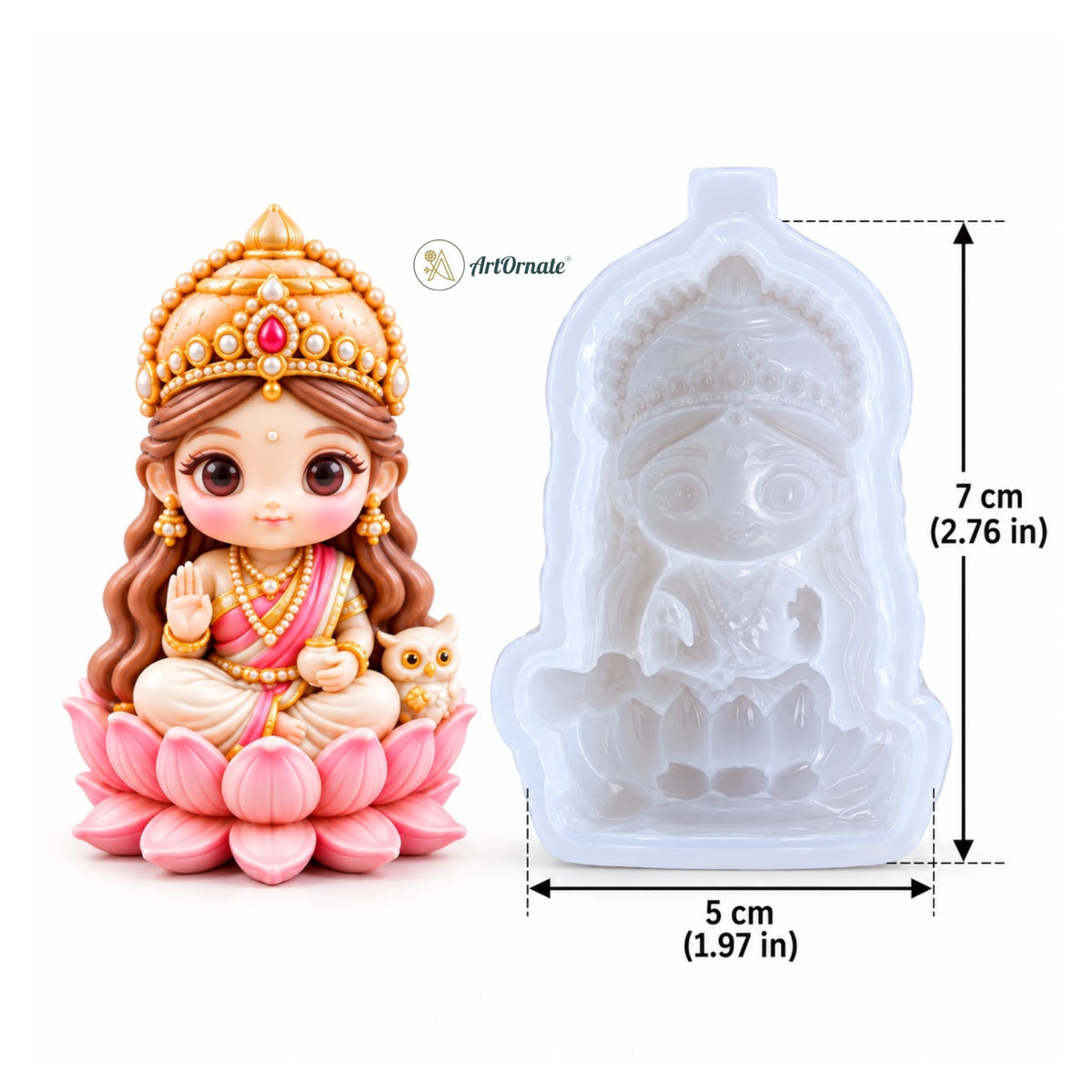 3D Lakshmiji Silicone Mould for Goddess Lakshmi idols, resin art and festive décor