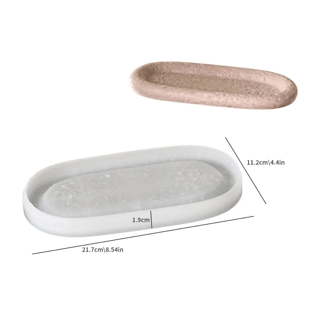 DIY stone effect oval tray mould for making concrete organizers, jewelry dishes, and resin tray coasters